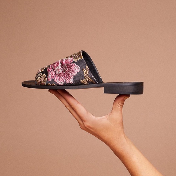 Free People Shoes - Embroidered Brocade Open Toe Flat Mule Slides